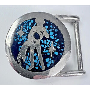 Vintage MJ Brand Aquarius Belt Buckle Western Zodiac Astrological Mens 70s